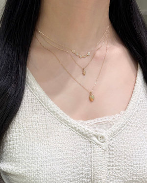 【虹入り】2)宝石質AAAオパールのシンプルネックレス 2点セット・宝石質オパールとパールの2連ネックレス&宝石質